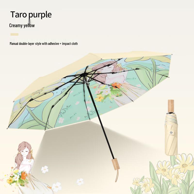 Nanqiao Manual Tri-fold Double-layer UV Protection Sun & Rain Umbrella 21-inch 8-Rib Tri-fold