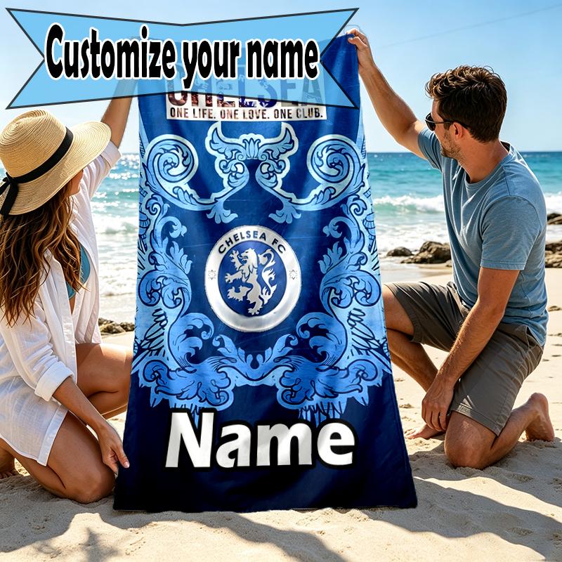 Custom Name Personalized Chelsea F.C Print Beach Towel, for Trip Camping Beach Party Home Decor, Birthday Gift for Family & Friends