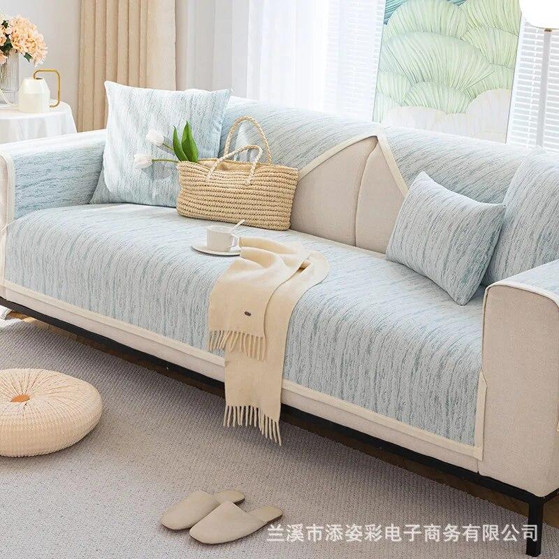 Moderner Sofabezug mit vertikalen Streifen, einfarbig, Couchbezug für Wohnzimmer, nordische weiche Chenille, rutschfeste Sofatuchkombination