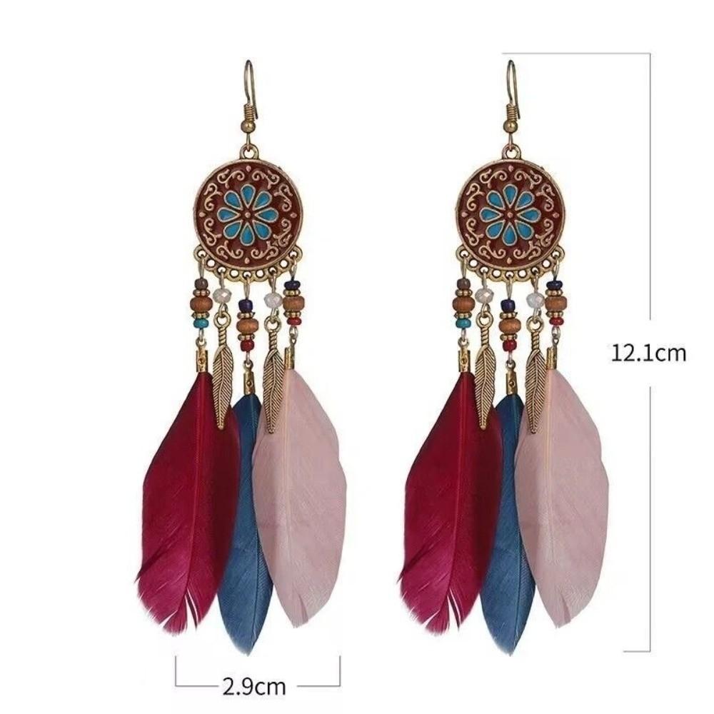 Boho Feather Earrings Ethnic Leaf Shape Long Dangle Tassel Earring Jewelry Accessories Dream Catcher Women Drop Earrings Wedding