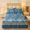3 Pieces Ice Silk Bed Skirt Bedding Set Floral Pattern Cooling Soft Mat Anti-slip Washable Summer Bedroom Bed Cover Set