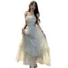 Sweet Spice Girl Lotus Leaf Edge Chic Suspender Skirt Women's Spring and Summer High Sense Niche Chiffon Apricot Dress Knee Long Dress