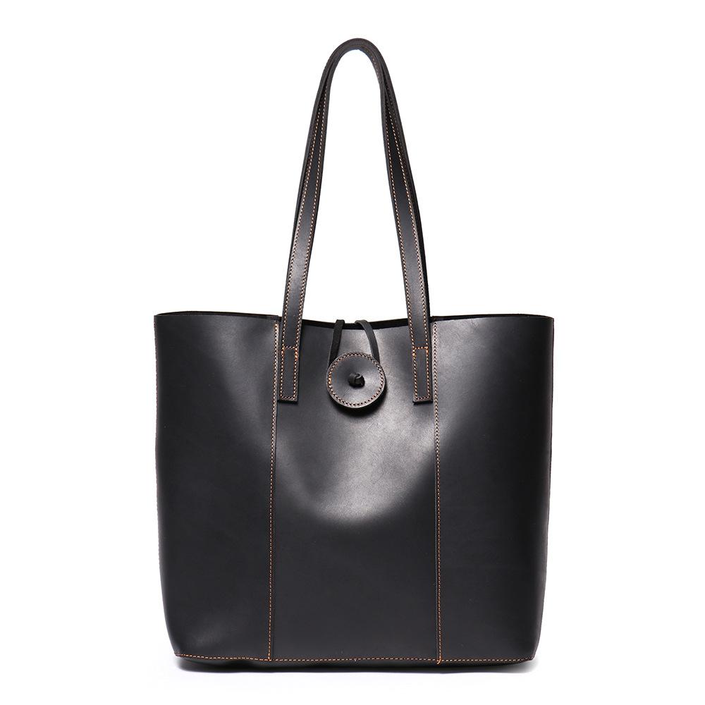 Vintage Crazy Horse Pitot Bag, Genuine Leather Women'S Portable Shopping Bag, Cowhide Commuter Large Capacity Shoulder Bag, Mother And Child Bag
