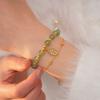 Chinese Style Green Jade Bracelet For Women Exquisite Gold Color Leaves Wrist Strap Bangle Double Chain Bracelet Girls Gifts