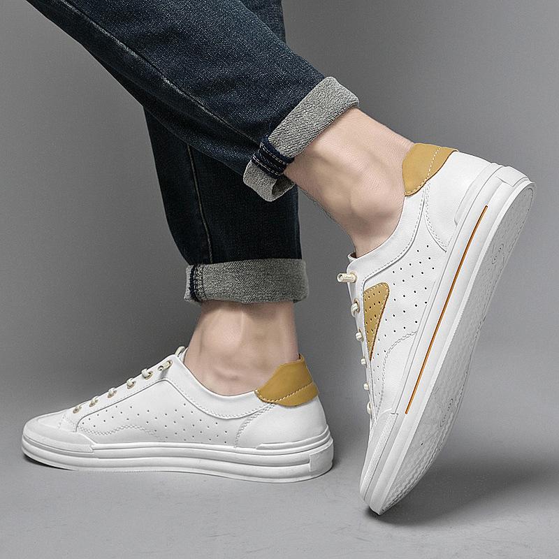 Men's Shoes 2025 Summer New Light Luxury Leather Punching Breathable Casual Shoes Men's Youth Trend Versatile Board Shoes