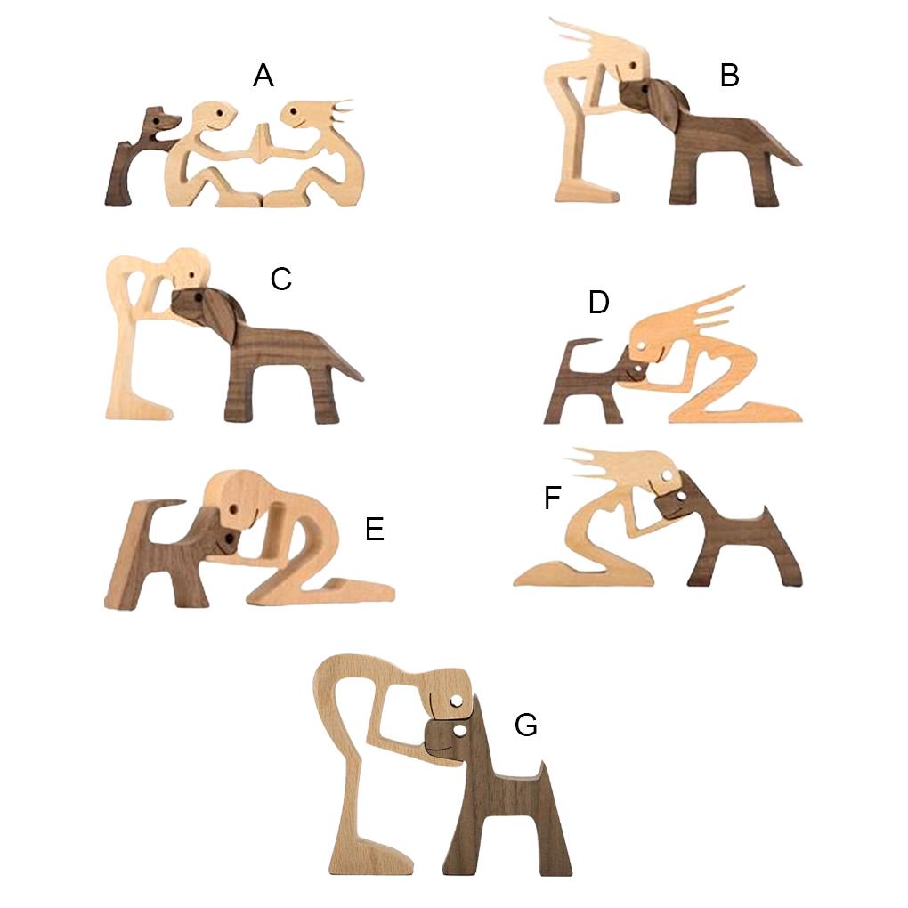 Holzstatue Mensch Haustier Dekoratives Tischornament Kunst Bücherregal Vitrine Skulptur Figur Büro Modell Dekoration Geschenk