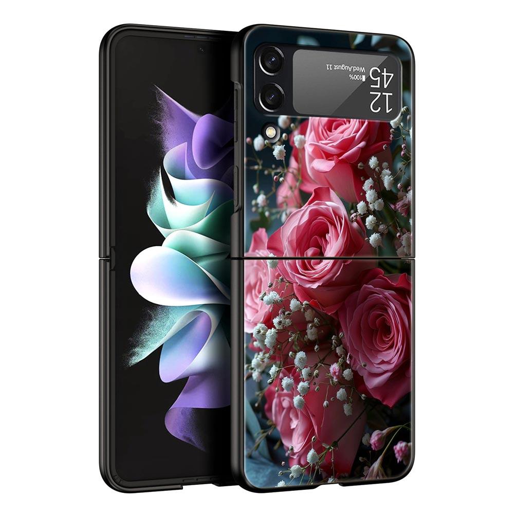 

Красивая Красная Роза Цветок Чехол для Телефона Для Samsung Galaxy Z Flip3 Flip4 Flip5 ПК Оболочка Для Z Flip 3 4 5 Черная Жесткая Складная Крышка Galaxy Z Flip 4