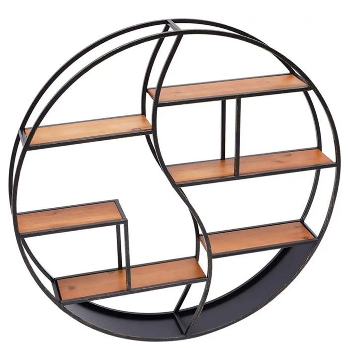 Round Wall Shelf - Divit - 6 Shelves - Diameter 68 Cm - Metal and Wood Structure