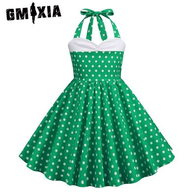 Vestido de menina Halter emendado bolinhas vestido infantil vintage