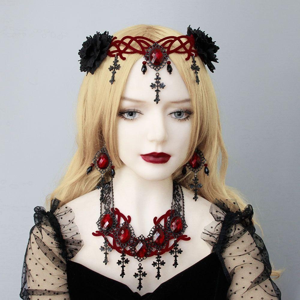 Black Veil Women Crown Lace Cross Gothic Hair Clip New Witch Crown  Halloween