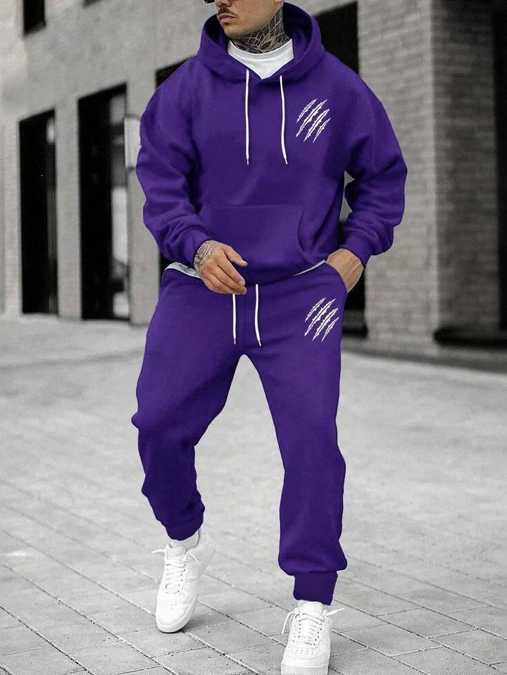 2026 Men's Plus Velvet Hooded Sweatshirt & Long Pants Casual Sports Set