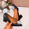 Fashion High Heel Single Shoes Summer New Pointed Head Shallow Mouth Drill Flower Set Foot Anti-slip Wear-resistant Square Heel Shoes