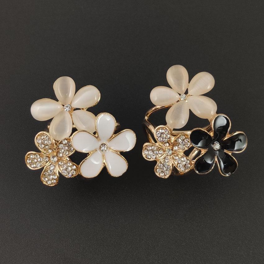 Korean Fashion Diamond Cat's Eye Three-Flower Silk Scarf Buckle for Women