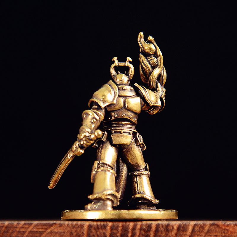 Brass Magic Warrior Figurines Miniatures Desktop Ornaments Retro Metal Models Small Statue Home Decorations Crafts Accessories