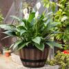 Flowerpot with Built-In Drainage System Rustic Barrel Style Decorative Garden Planter