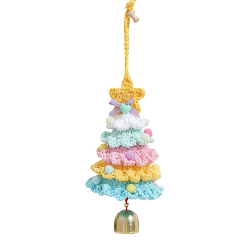 

Crocheted Christmas Tree Ornament Soft Hanging Pendant With Bell Portable Holiday Car Decoration