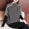 New Autumn Short Knit Coat Women Houndstooth Versatile Casual Fake Two Piece Outerwear Basic Top