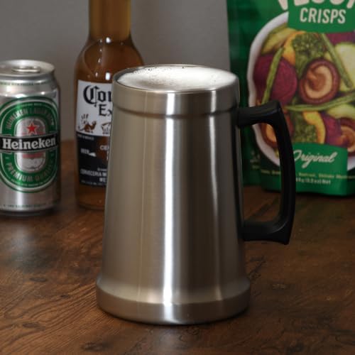 PEARL METAL Vacuum Insulated German Beer Mug, 1000ml, Keeps Hot or Cold, Anti-Condensation, Stainless Steel, Satin Finish, HC-315, Perfect for Vintage