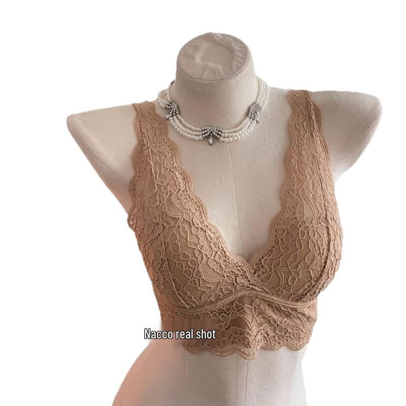 Elegant Lace Wireless Padded Bra – Chic French Vest Style