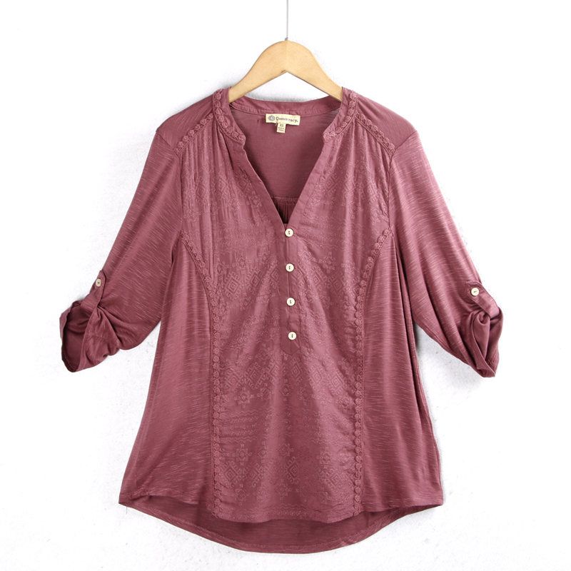 

Half Sleeve Autumn Jacquard Stitching Thin and Comfortable Embroidery Purple XS