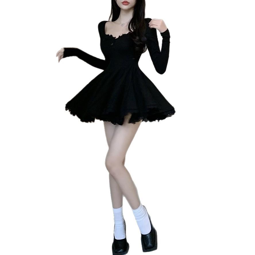French gentle wind super beautiful waist slim dress niche age reduction beautiful unique fluffy short skirt winter
