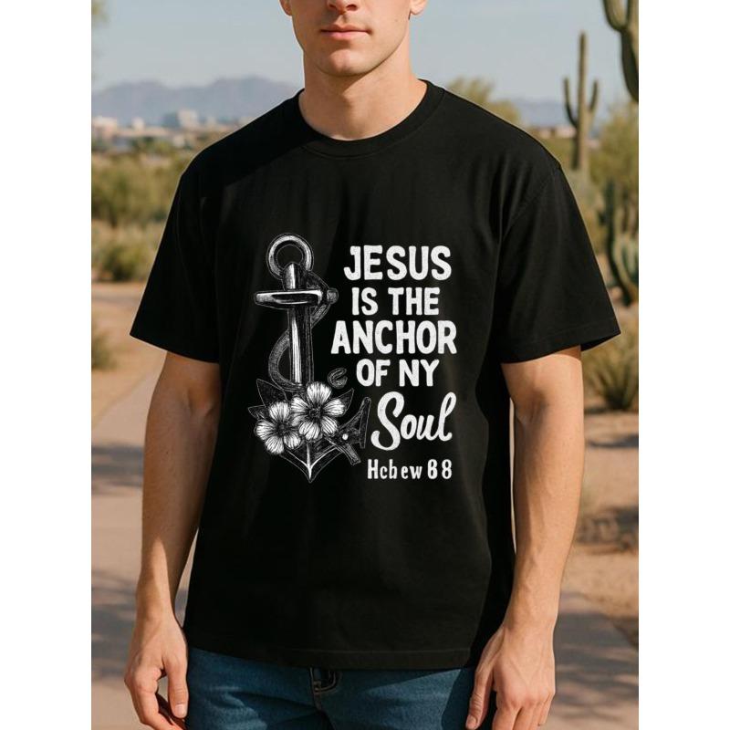 

European sizes Simple Anchor Bible Men S Print Short-Sleeved T-Shirt | Trendy All-Season Top, Casual Commuting, Suitable for Sports and Fitness 4XL чорний