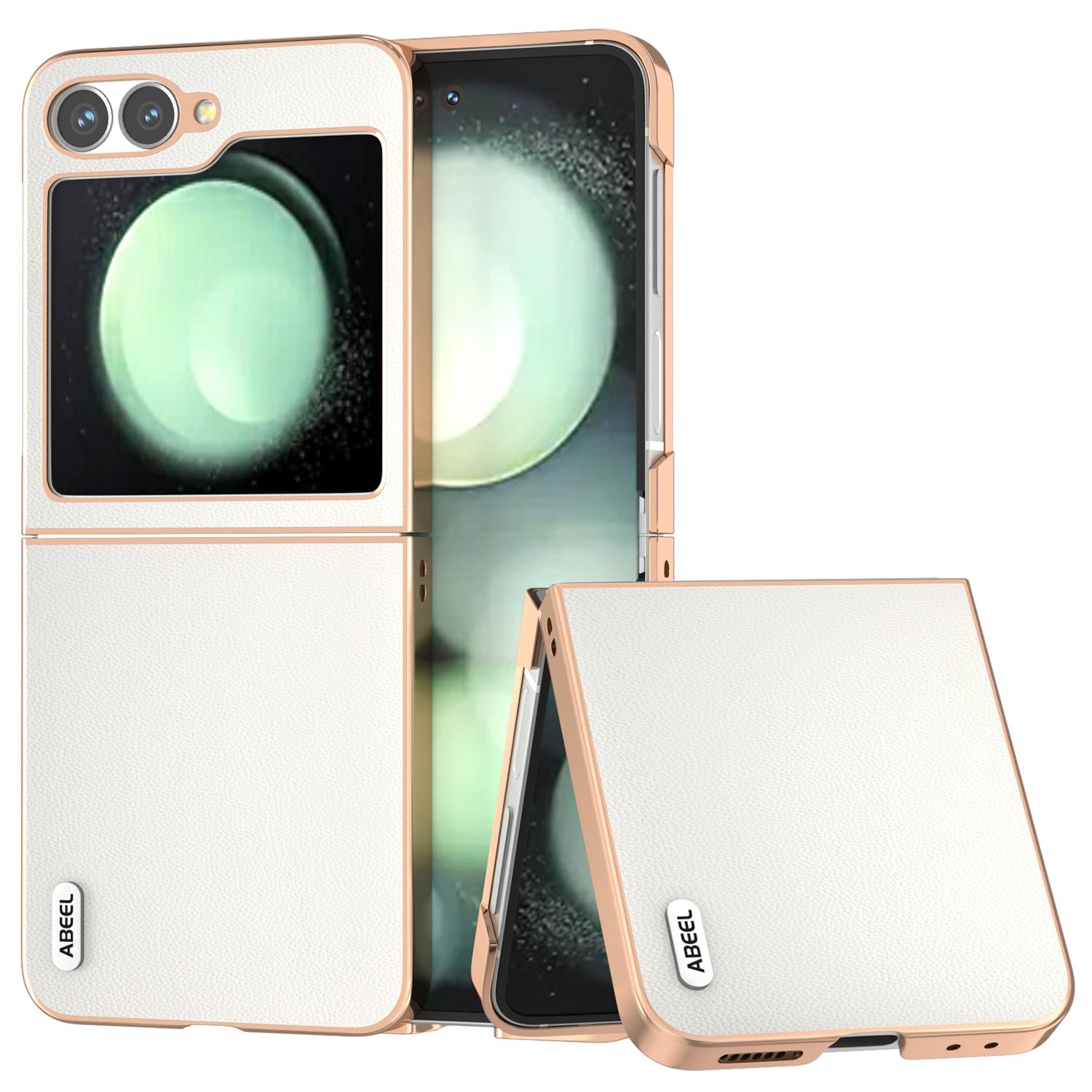 

ABEEL For Samsung Galaxy Z Flip7 FE 5G/Z Flip6 5G Case Electroplating Genuine Cow Leather PC Phone Cover D