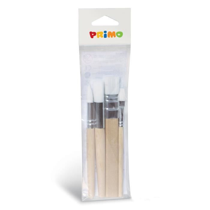 Pinceaux - Primo - Kit de 4 - Poil synthétique - Manche court - Pour enfants
