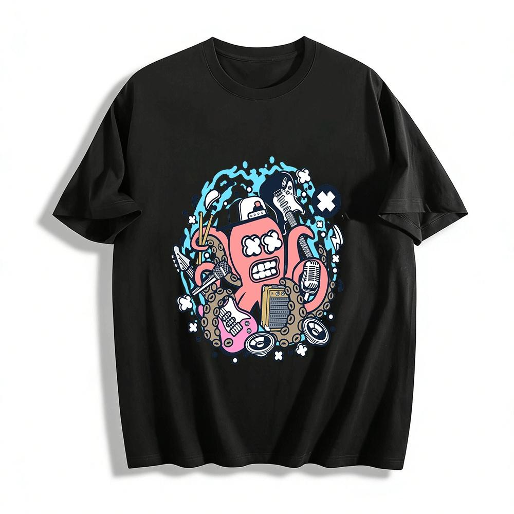 Cool Octopus Rock Band Print Tshirt Unisex Music Style Casual Top Pure cotton T-shirt XXS