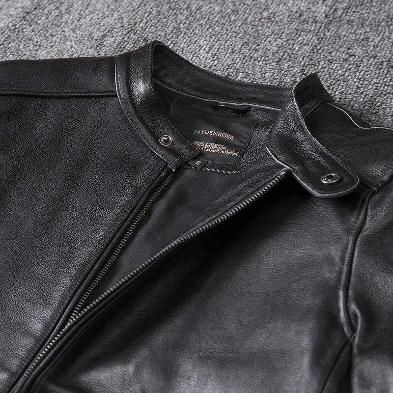 First Layer Cowhide Men's Leather Jacket Stand Collar Short Slim Cowhide Motorcycle Handsome Genuine Leather Jacket Men's Jacket