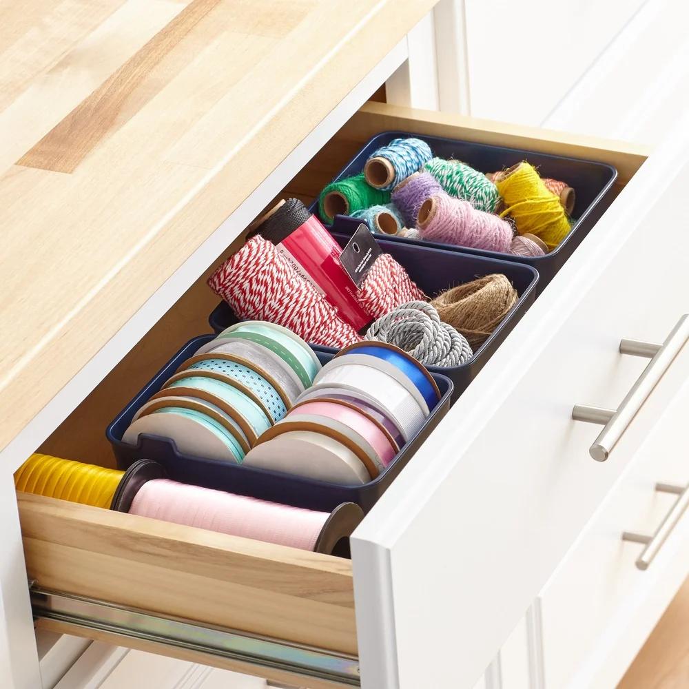 Set of 3 Flexible Drawer Organizers Solid Wall Design Lift Tab Storage Trays Dishwasher Safe Home Office Kitchen Organization