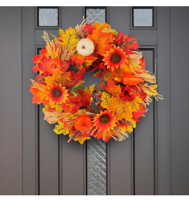 Autumn Harvest Wreath with Pumpkins & Maple Leaves
