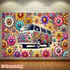 2D Groovy Hippie-Bus Kulisse Retro Blumenmuster Studio Fotografie Hintergrund