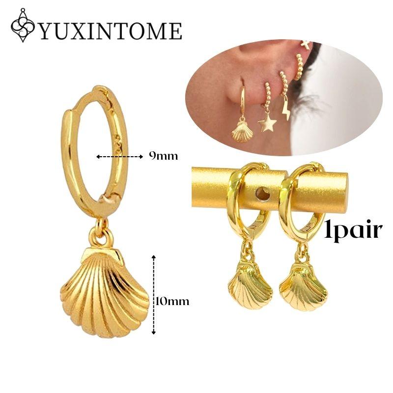YUXINTOME 925 Silver Ear Needle Zircon Hoop gold Earrings For Women Square Plate Pendant Cutout Heart Earrings Fashion Jewelry