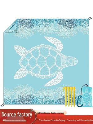 Sea Turtle Beach Mat: Waterproof, Sandproof, Portable, Quick-Drying, Seats 4-6 for Outdoor Camping & Picnic.