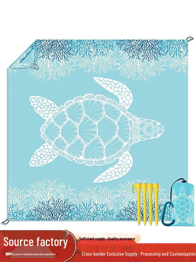 Sea Turtle Beach Mat: Waterproof, Sandproof, Portable, Quick-Drying, Seats 4-6 for Outdoor Camping & Picnic.