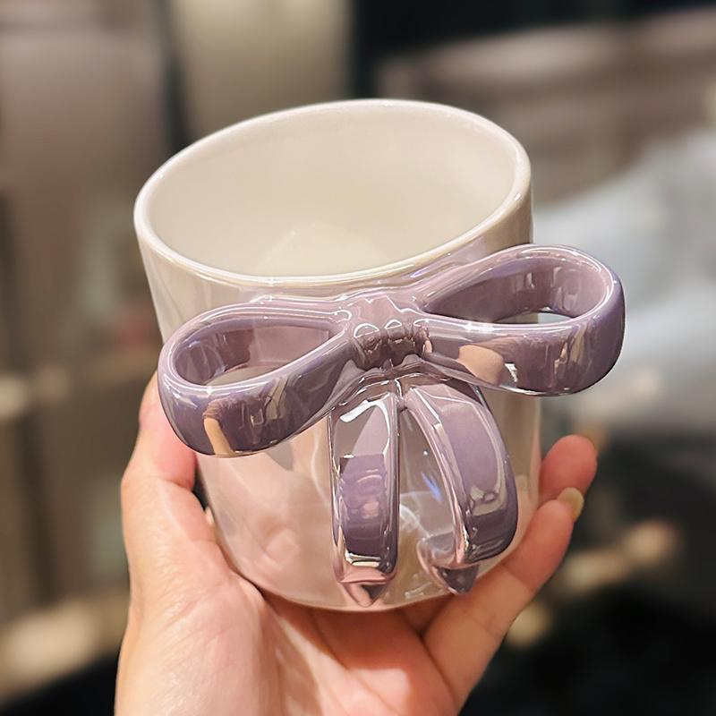Korean Style Bow Handle Coffee Mug – Aesthetic Water Cup for Women and Girls