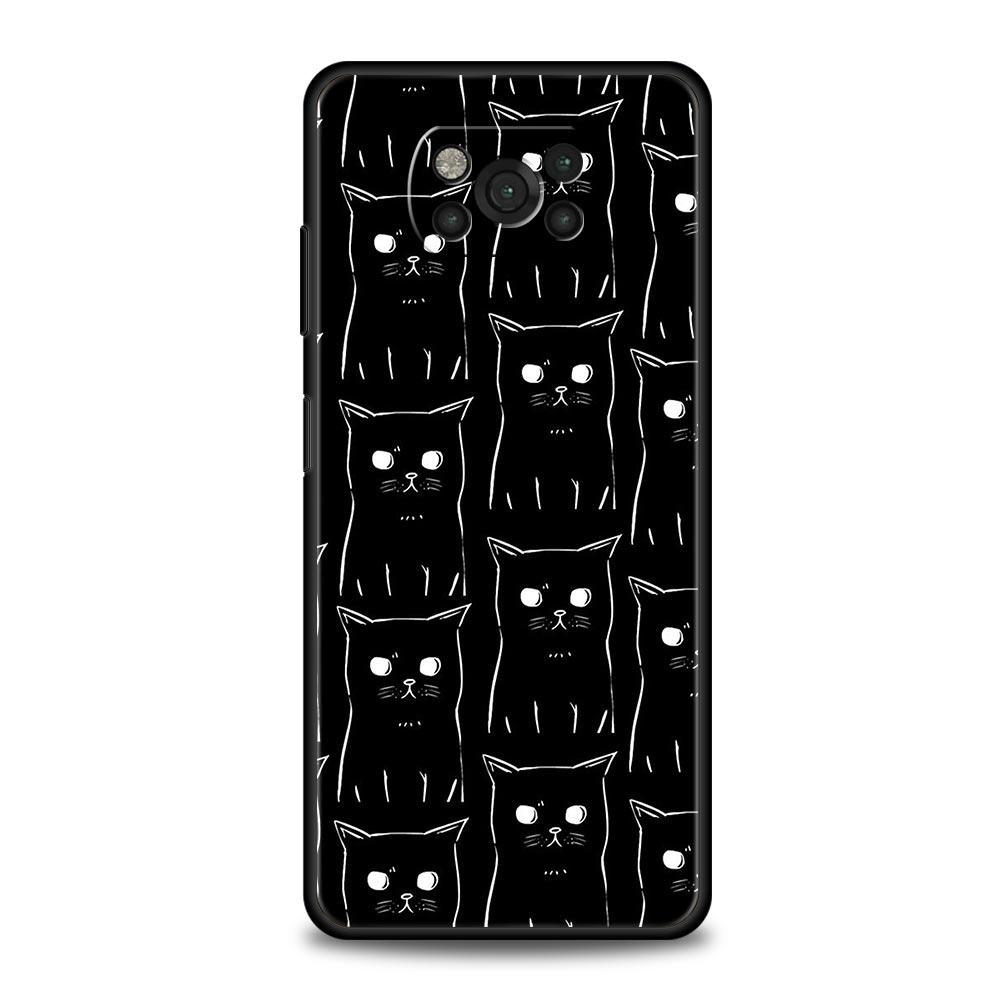Black Cat Cartoon Cute Phone Case For For Xiaomi Poco X5 Pro X4 X3 NFC F5 Pro F4 F3 GT M5 M4 Pro 5G M3 C51 C50 C55 Soft Cover