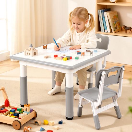 Students Desk Adjustable Kids Art Table with Graffitiable Desktop 7 Height Settings Anti-Slip Feet Children Furniture Rounded-Edge for Ages