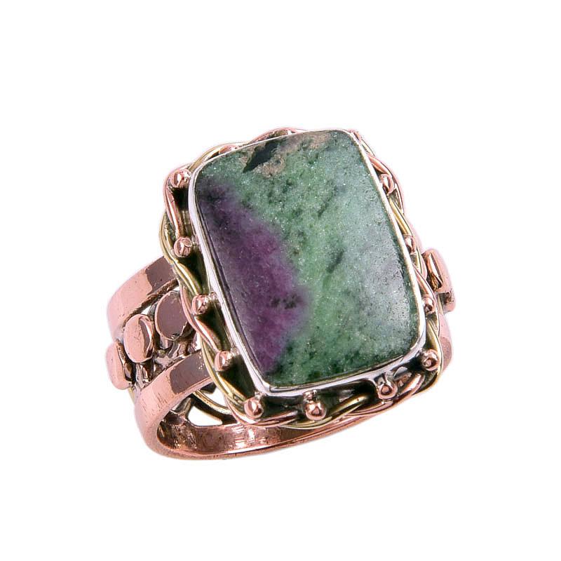 Rubin in Zoisit Handgefertigt Laborgezüchtet 925 Sterlingsilber Zweifarbig Ring S.7 o9p94