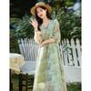 Demana Monet Garden Printed V-Neck A-Line Midi Dress