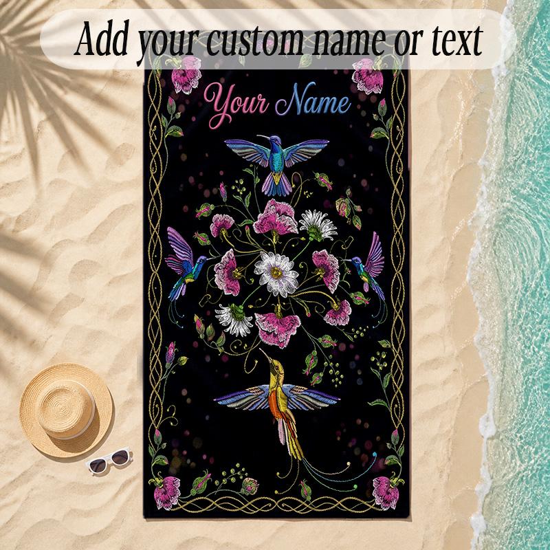 Birds Theme Soft Beach Towel Personalized Custom Name Text Towel Portable for Beach Pool Travel