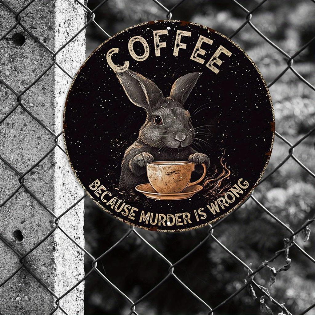 1 piece 8x8 inch round aluminum logo Coffee because Murder is Wrong Fun Bunny Vintage round metal logo Fun Bar Coffee logo
