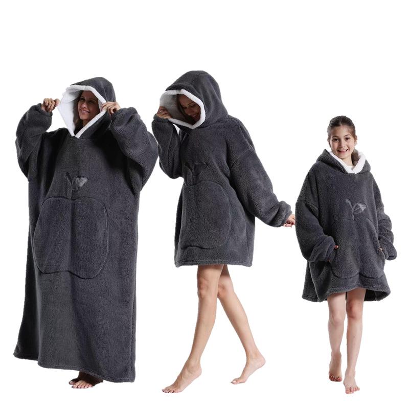 Zimní teplý fleecový župan s kapucí pro ženy, jednobarevný, 75/90/140 cm, nadměrná fleecová deka, teplé fleecové mikiny, obří televizní deka, dámský župan s kapucí