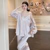 French pajamas new suspender set spring new pajamas three-piece set sexy pure lace loungewear women
