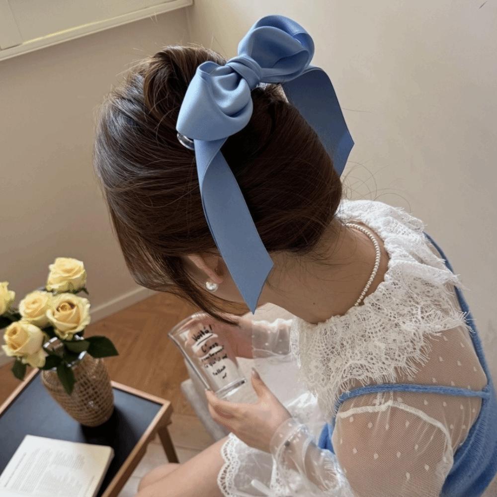 Korean Style Solid Color Bow Ribbon Hair Claw 3D Bow Elegant Hair Clip Large Size Hair Claw Clip Daily Use