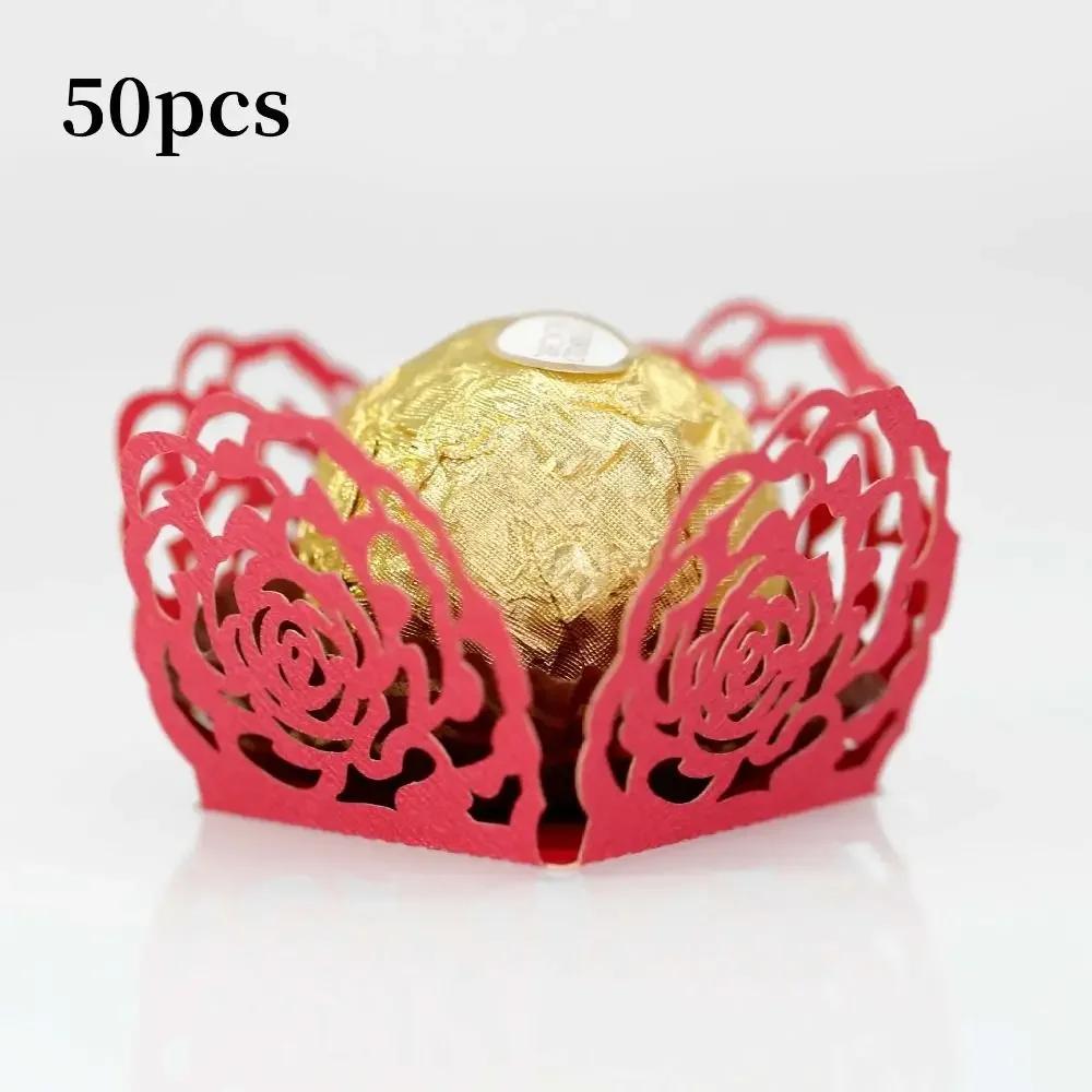50pcs Chocolate Packing Chocolate Tray Paper Hollow-Out Rose Lace Truffle Wrappers Dessert Decor Chocolate Candy Cups Party