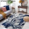 Abstract Watercolor Blue White Swirl Design Area Mat Plush Golden Diamond Velvet Non Slip Dot Backing Machine Washable Living