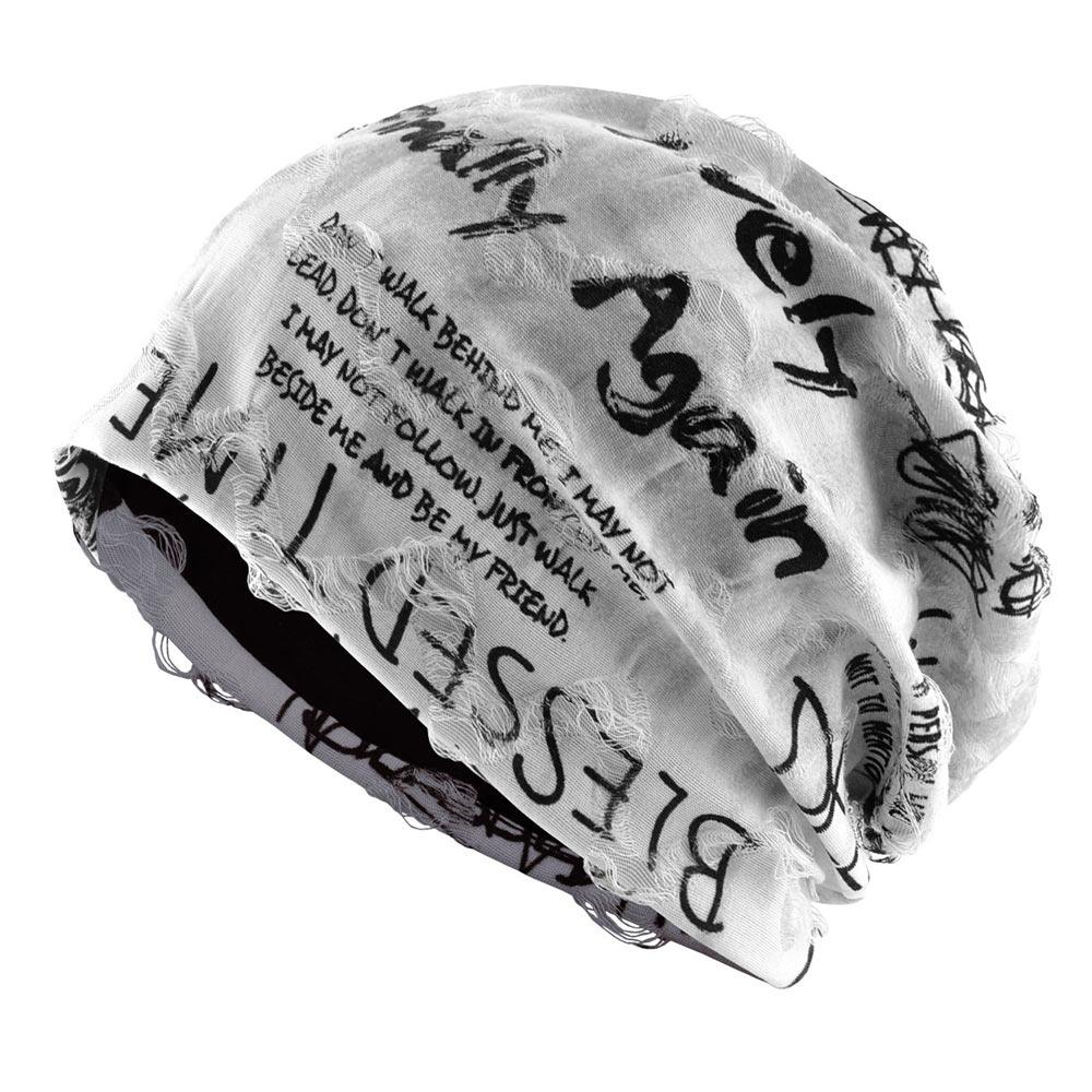 Thin Bonnet Vintage Beanie Wasteland Style Pullover Hat Distressed Letter Print Beanie  Unisex Wear
