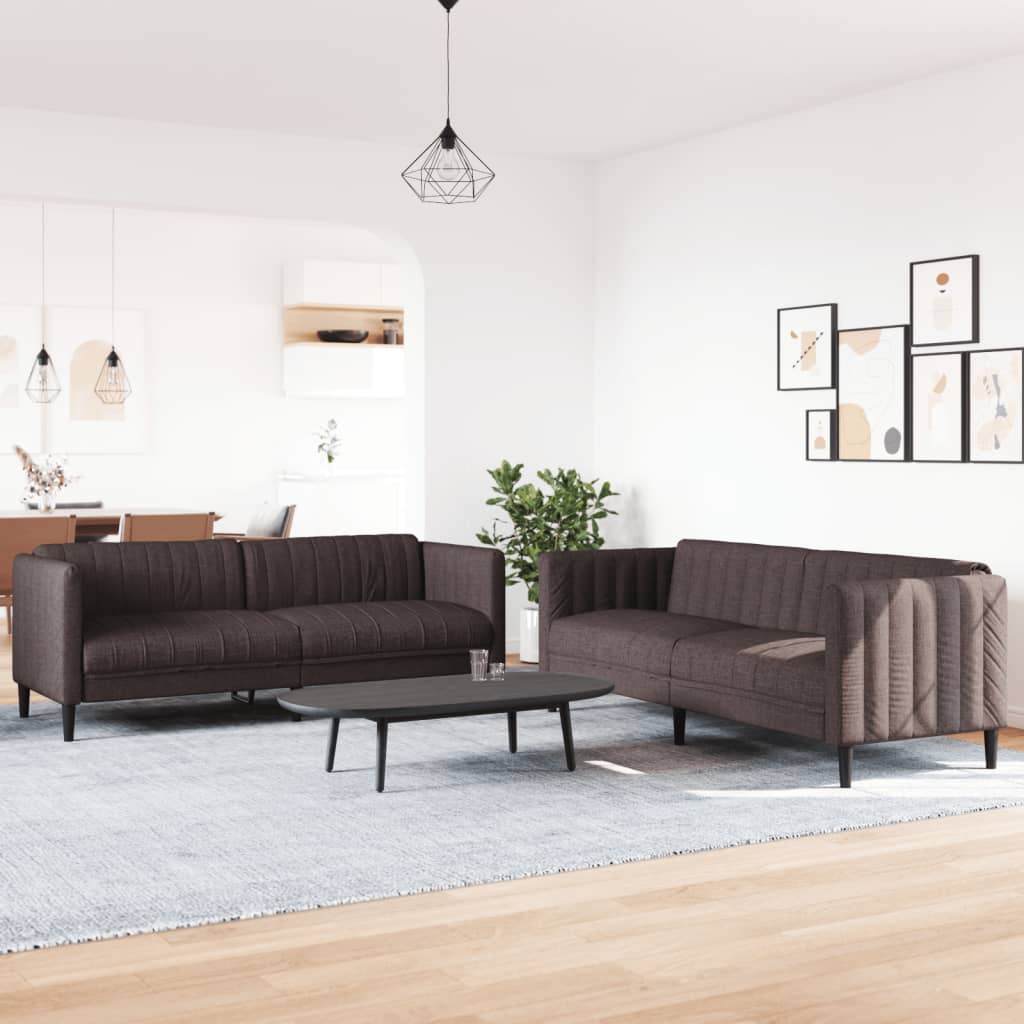 2 Piece Sofa Set Dark Brown Fabric
